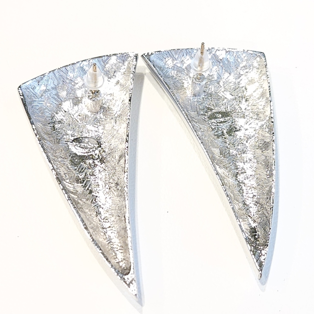 Givenchy Modernist Silver Tone Earrings NWT Vintage 80s Chunky Large Earrings - Picture 14 of 16